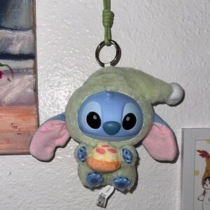 Cute STITCH PIZZA Keychain with Green and Pink Accents